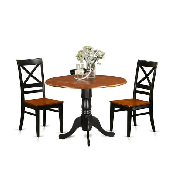 East West Furniture Dublin 3-piece Dining Table and Chair Set in Black/Cherry
