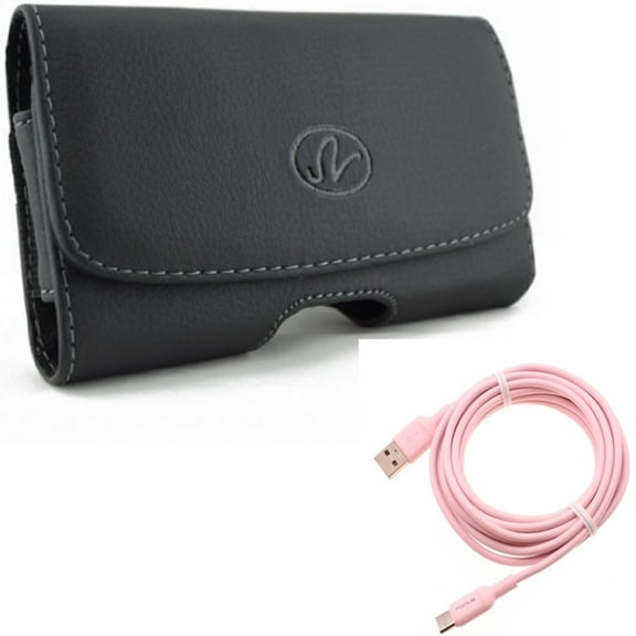 10ft Long USB-C Cable w Case Belt Clip for Samsung Galaxy S22 Plus,S21,S21 Plus,S21 S20 Plus,S20 Fan Edition,Fan FE 5G - Pink Charger Cord Power Wire, Leather Swivel Holster