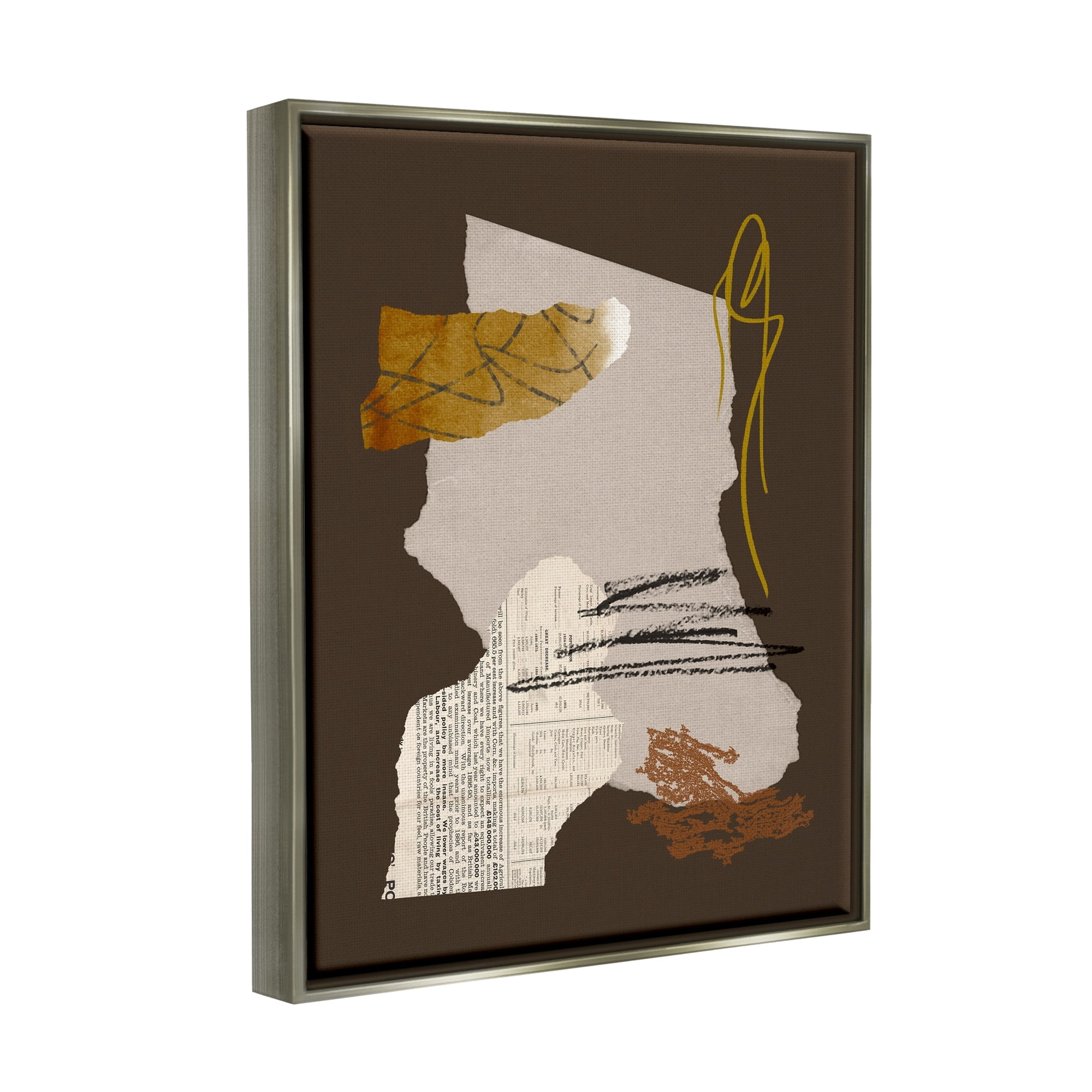 Stupell Industries Modern Collaged Shapes Abstract Layered Scribble Lines Graphic Art Luster Gray Floating Framed Canvas Print Wall Art, Design by Melissa Wang