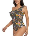 thumbnail image 2 of Haiem Colorful Flowers with Butterfly Women's One Piece Swimsuits Tummy Control One Shoulder Bathing Suits Ruffle Swimwear-Small, 2 of 8