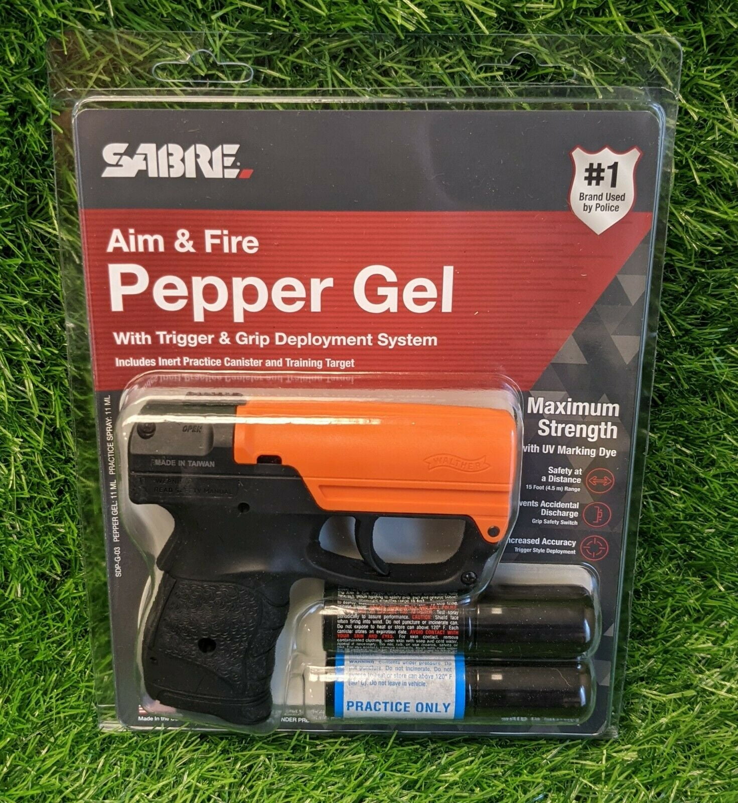 Sabre Aim and Fire, Self Defense Pepper Spray Gel, UV Marking, Black