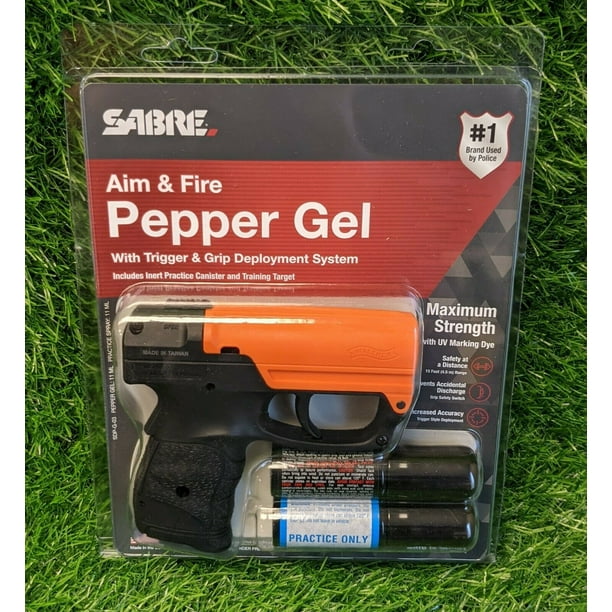 Sabre Aim and Fire, Self Defense Pepper Spray Gel, UV Marking, Black