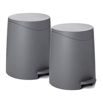Superio Small Trash Can with Lid 3 Liter, Plastic Mini Waste Bin 0.75 Gallon, Modern Flat Lid Step Trash Can with Foot Pedal, Bathroom, Bedroom, Office, Under Desk, Soft Close (Gray, 2 Pack)