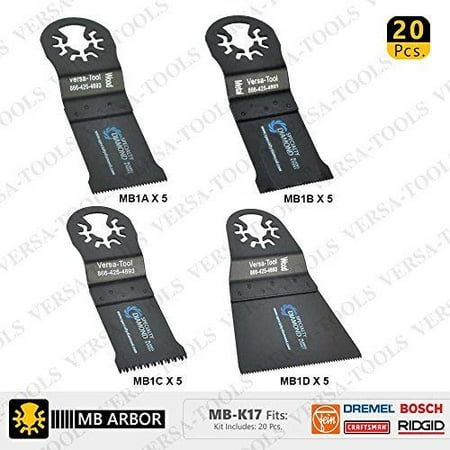 

Versa Tool MB-K17 20 PC Oscillating Multi Function Tool Saw Blades Set (MB1A 1B 1C 1D) 5 ea