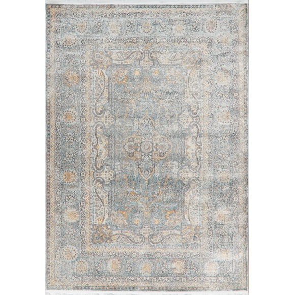 Blue Floral Turkish Oriental Distressed Style Area Rug