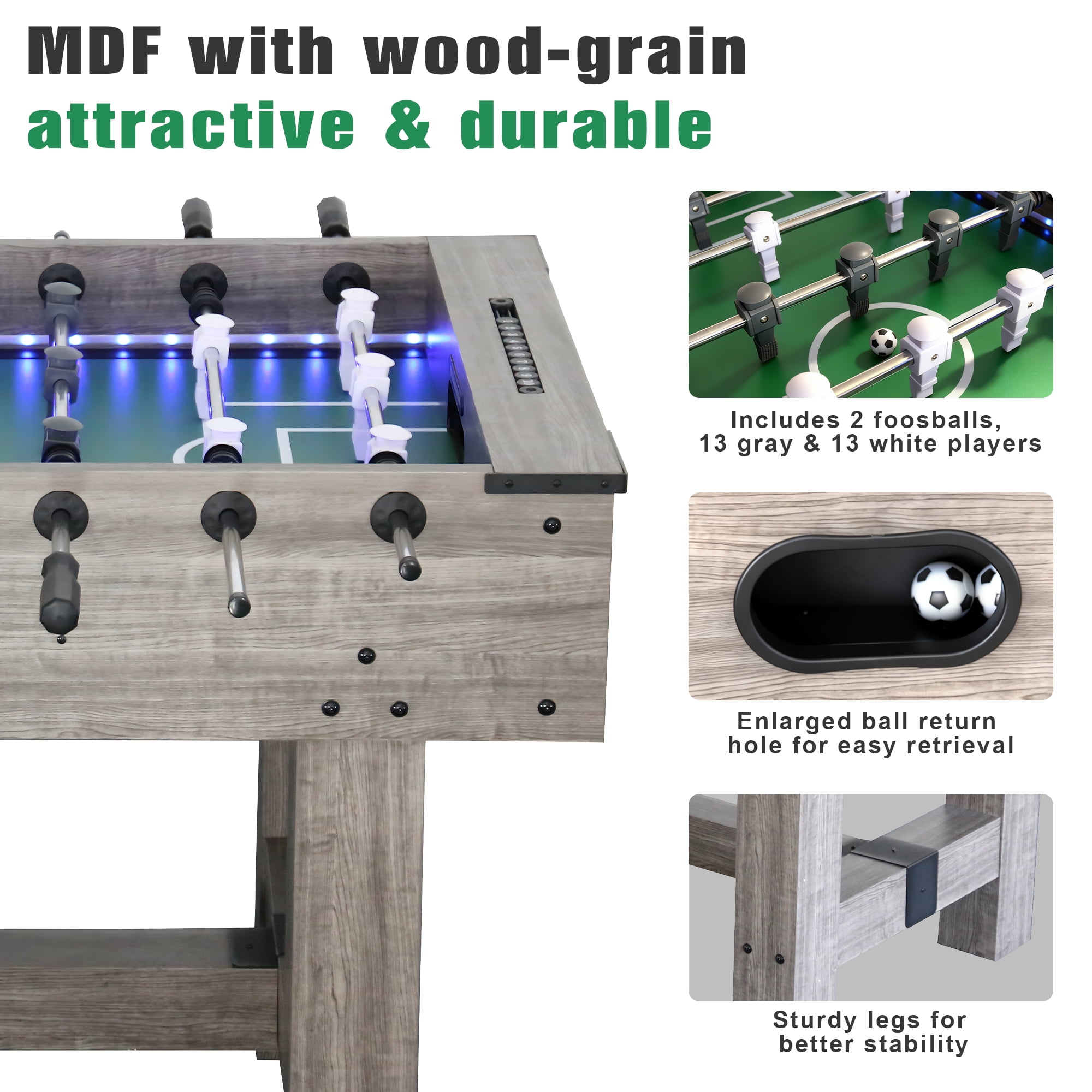 56" LED Light Up Foosball Table with Smart and Manual Scoring for Home Game Room Family Party