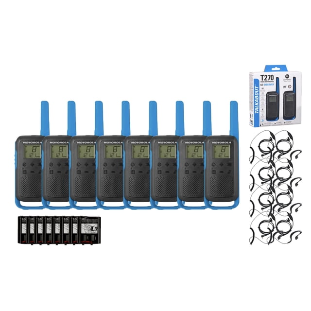Radio bidireccional Motorola T270, paquete de 8 con auriculares PTT