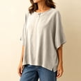 thumbnail image 7 of RQYYD Womens Short Sleeve Round Neck Tops Casual Henley Button Blouses Linen Blend Tee Shirts Clothes, 7 of 7