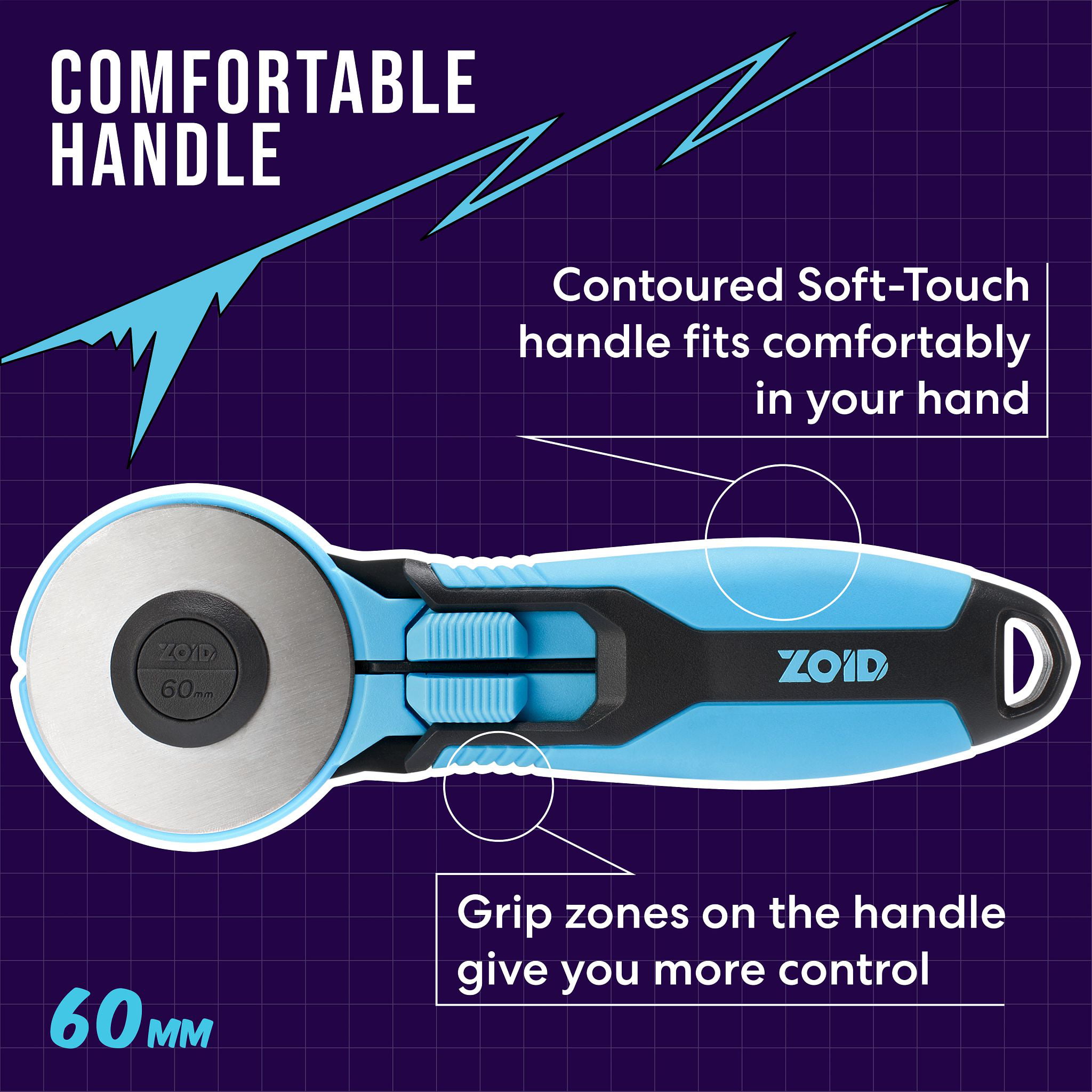 ZOID Tools 60mm Heavy Duty Rotary Cutter with Soft-Touch Handle and Dual  Blade Guard