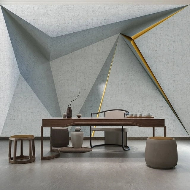Papier Peint 3D Lignes Géométriques en Béton SKU WAL0034