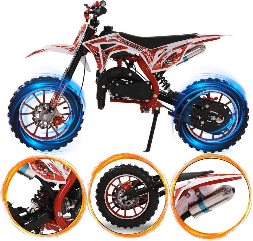 Seipouy 49cc 2-Stroke Kids Dirt Bike,Mini Dirt Bike,Dirt Bike for Kids 8-14,Gas Power Pocket Rocket Bike,Gas Motorcycle with Front Rear Disc Brakes,Off Road Mini Motorcycle Max Load 220LBS