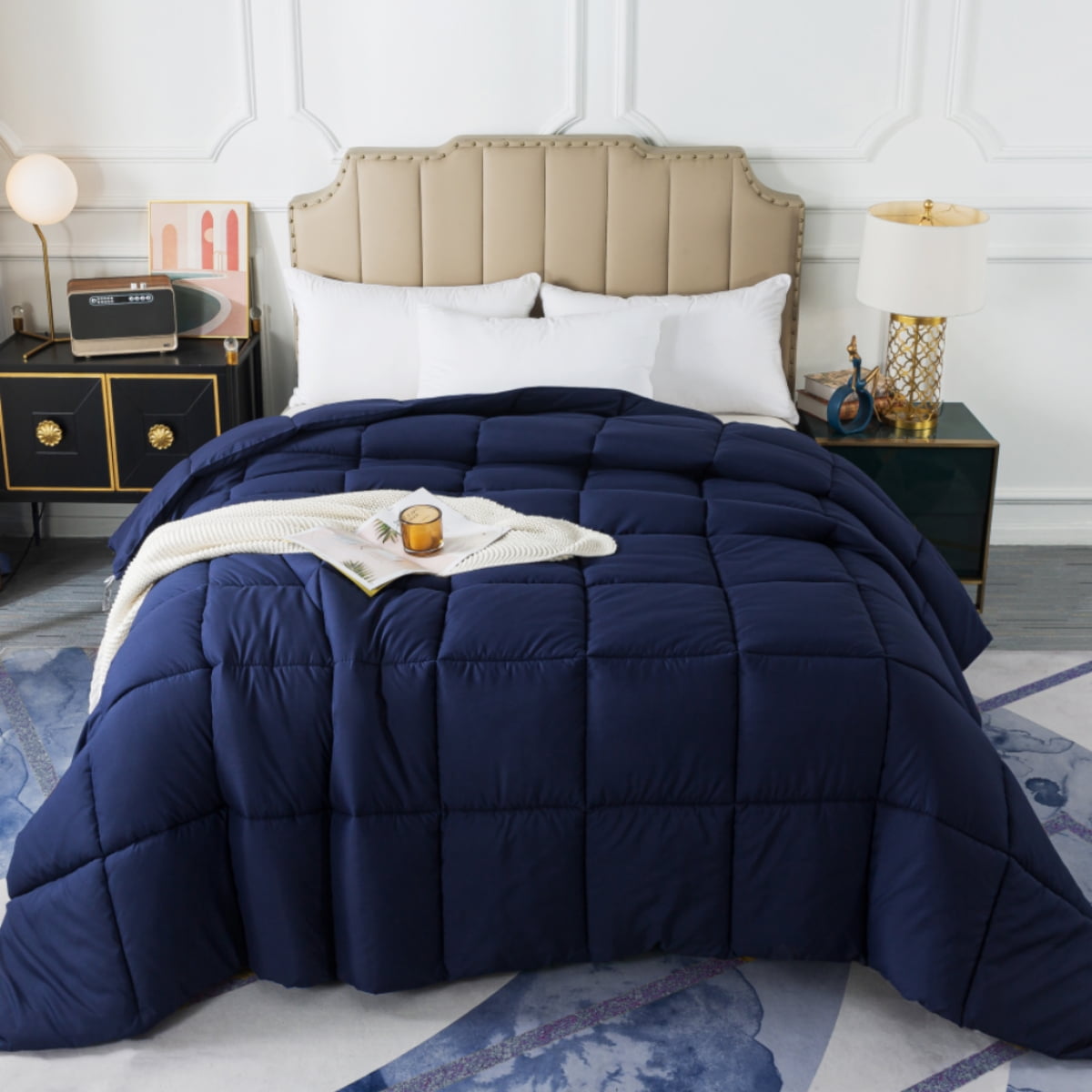 IGI Twin Comforter, Navy Blue | All Season Hotel Down Alternative Duvet Insert, Adult, Unisex, 64x88in