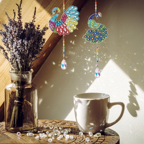 Cuadros Decorativos Atrapaluz de cristal pintura de diamantes decoración colgante de pavo real (GSKY2016) Tmvgtek embutido en tela