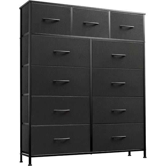 Storage Organizer Unit with 11 Fabric Bins, Storage Drawers Organizer with Steel Frame, Tall Storage Tower Organizaton for Living Room, Hallway, Office, Charcoal Black