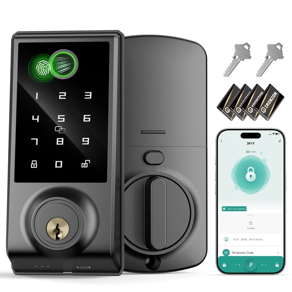 IRONZON Smart Deadbolt Lock, 5-in-1 Keyless Entry Front Door Lock with Fingerprint, Keypad, IC Card, App Control & Key, Auto-Lock Smart Lock for Bedroom Door, Easy Install, Matte Black