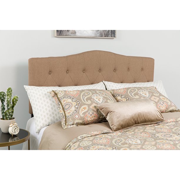 Tufted Upholstered Full Size Headboard in Camel Fabric