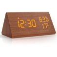 thumbnail image 1 of Despertador digital LED Reloj digital de madera, Despertador digital Reloj de mesa con control de voz/repetición/fecha/temperatura y humedad, para mesita de noche, dormitorio, mesita de noche para niños y oficina - marrón Vhermosa XZB-0237, 1 of 8
