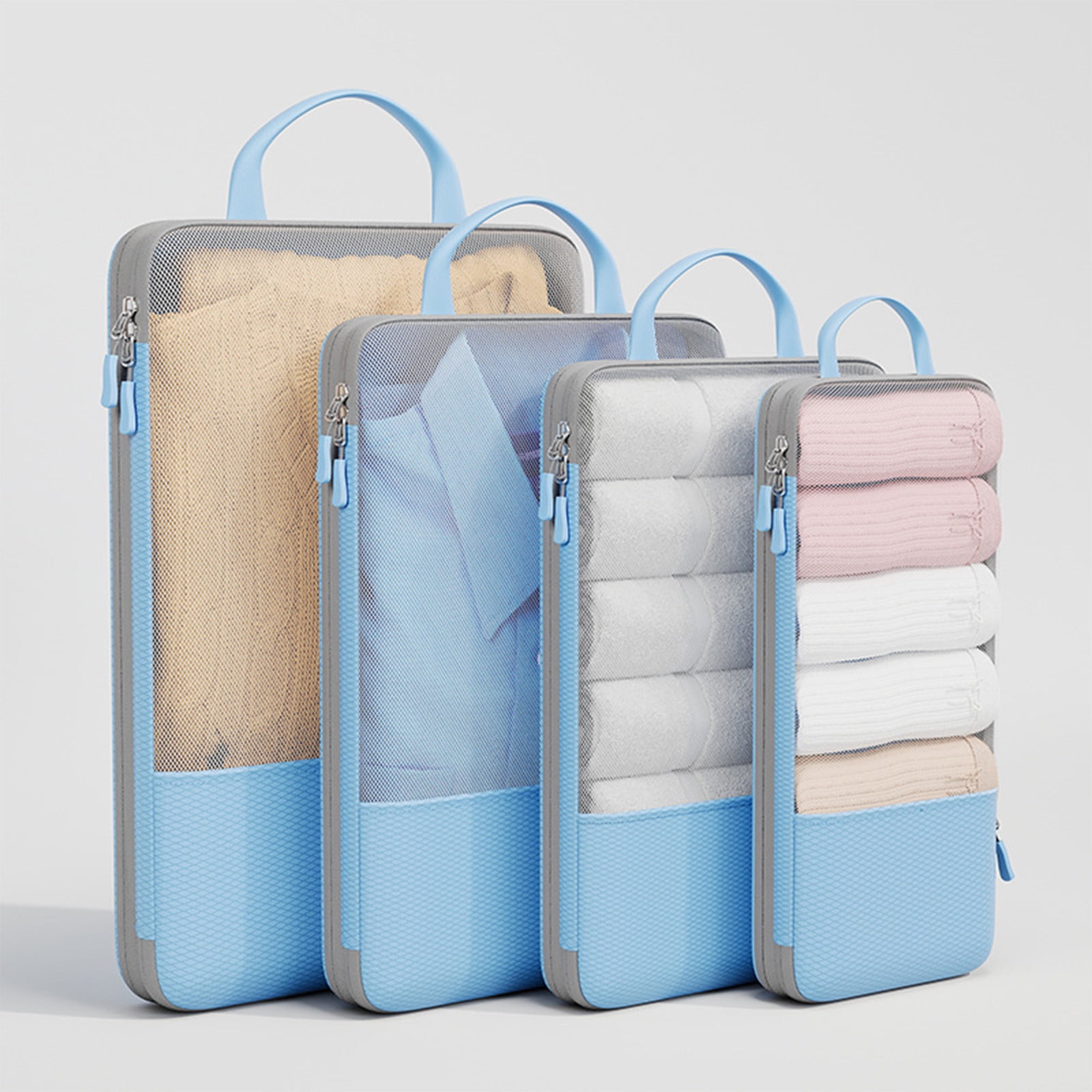 Hxlamzoo 4-Piece Compression Packing Cubes Set: Space-Saving Travel Organizers with Lightweight Mesh for Effortless Luggage Packing