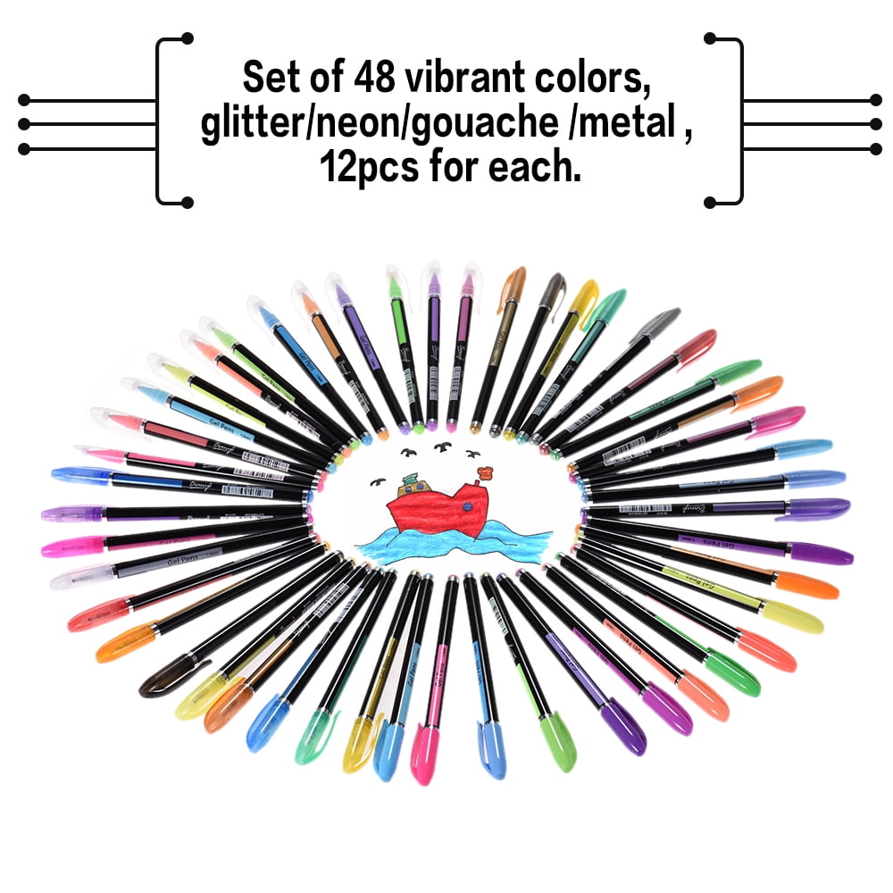 48 Colors Gel Pens Includes Glitter/ Neon/ Gouache/ Metal Pens Marking Highlighting Drawing for Students Coloring Books