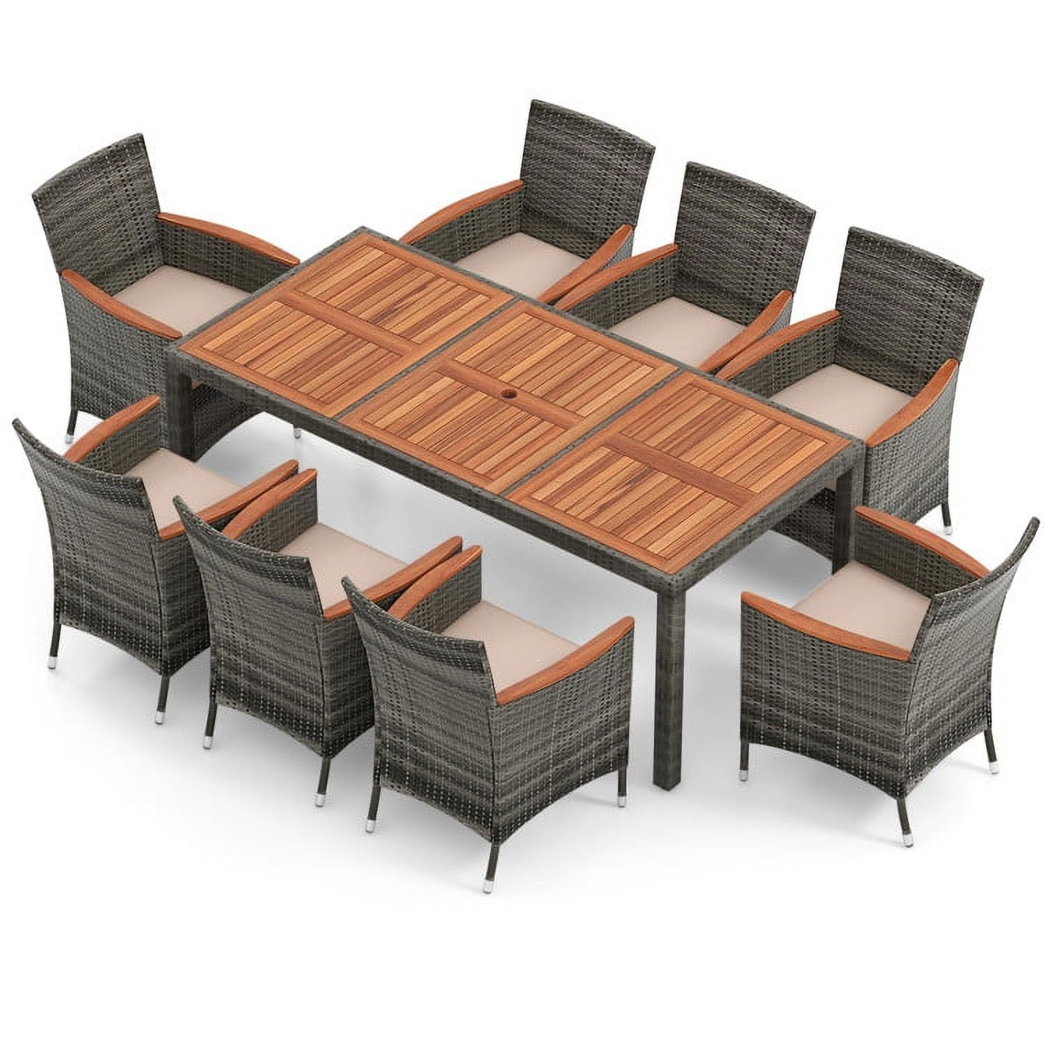Aimee Lii 9 Pieces Rattan Patio Dining Set with Acacia Wood Table and Cushioned Chair, Outdoor Patio Furniture Aimee Lii 9 Pieces Rattan Patio Dining Set with Acacia Wood Table and Cushioned Chair, Outdoor Patio Furniture