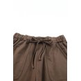 thumbnail image 3 of ABPHQTO Pantalones de cintura elástica con cordón sólido marrón para mujer con bolsillo, 3 of 5