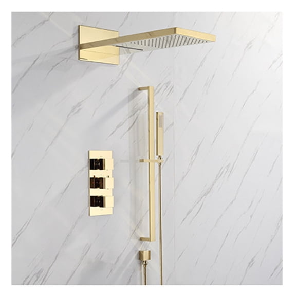 Thermostatic Bathroom Shower Faucet In Wall Gold Bath and Shower Faucet Set Black Thermostatic Mixer Bath and Rainfall Shower ,360° Swivel Spout