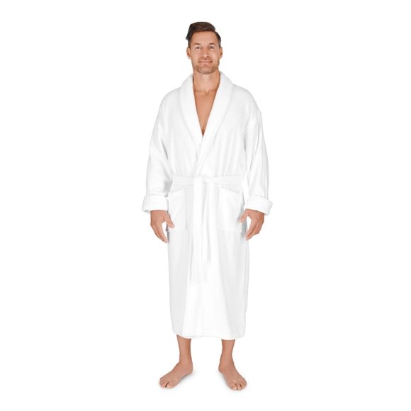 Boca Terry Men's Robe. 100% Cotton Terry Cloth, Shawl Collar, Men's Bathrobe. White, White, XX-Large