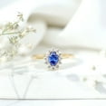thumbnail image 4 of Rosec Jewels Handcrafted Oval Created Blue Sapphire Diamond Halo Ring - Princess Diana Inspired Blue Sapphire Engagement Ring (AAAA Grade), 14K Yellow Gold, US 3.00, 4 of 9