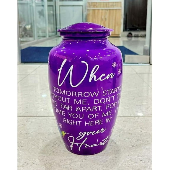 Cremation Urn for Adult Human Ashes - Large Handcrafted Funeral Memorial with Funeral urn Human ash Purple Design 10 Inch