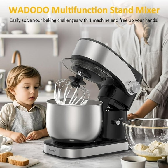 3.2Qt Small Stand Mixer with 6 Speeds, 304 Stainless Steel Kitchen Mixer, Bowl & Attachments Included