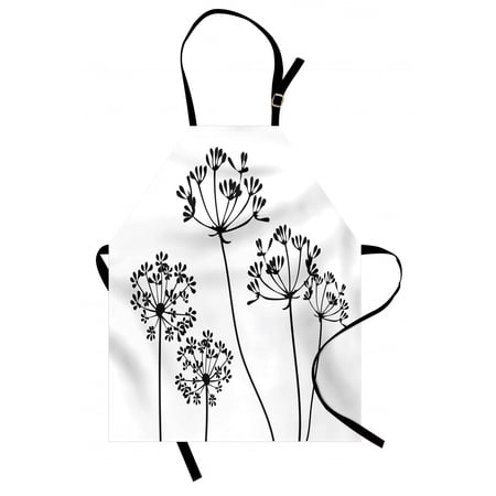 Silhouette Apron  Monochrome Flowers Thin Lines Shadow Simplistic Illustration Print  Unisex Kitchen Bib with Adjustable Neck for Cooking Gardening  Adult Size  Charcoal Grey and White  by Ambesonne