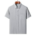 thumbnail image 4 of Men's Summer Solid Color Striped Lapel Loose Tencel Pocket T-Shirt, 4 of 4