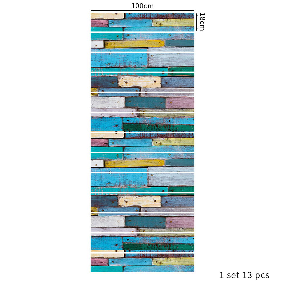 Stair Stickers WALL Home Rustic Colorful Patchwork Wooden Printed Stairs Self Adhesive Decoration Wall Sticker 39.37"x7.09"