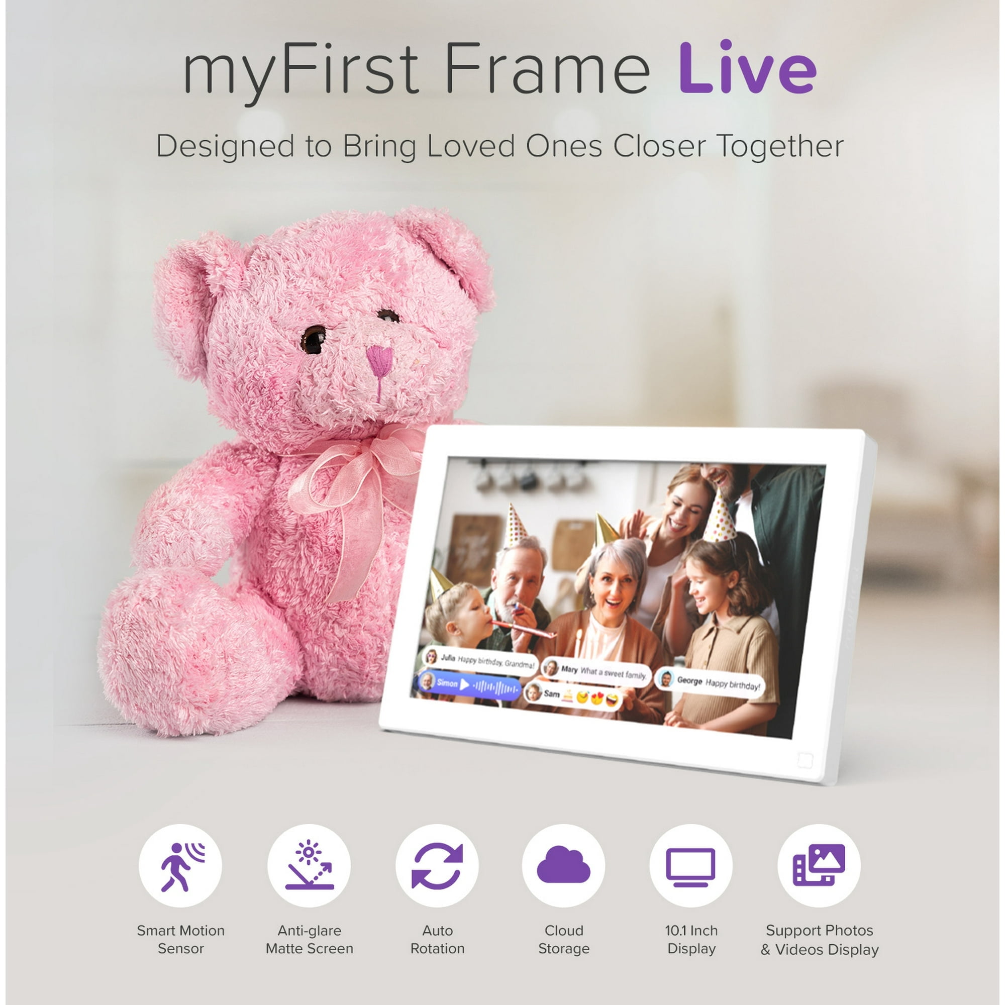 myFirst Frame Live - Digital Picture Frame 10 inches 32GB Memory, Auto-Rotate or Wall Mount, Send Photos and Videos via free myFirst Circle App, Best Gift Choice