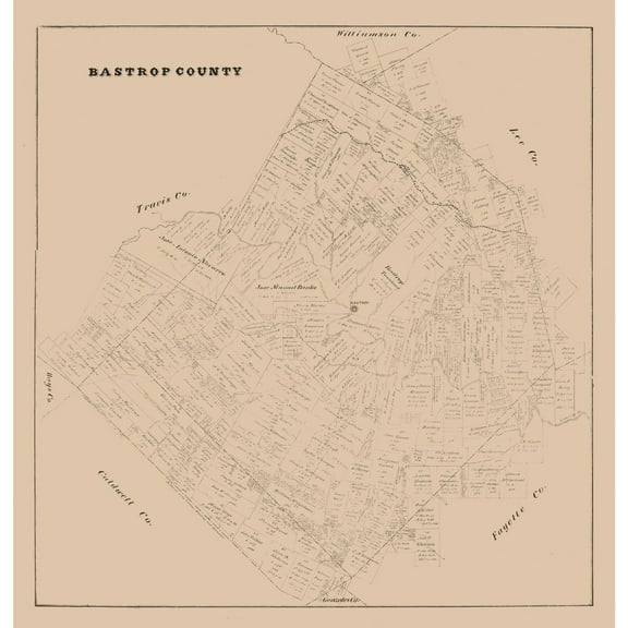 Historic County Map- Bastrop County Texas - General Land Office 1879 - Vintage Wall Art