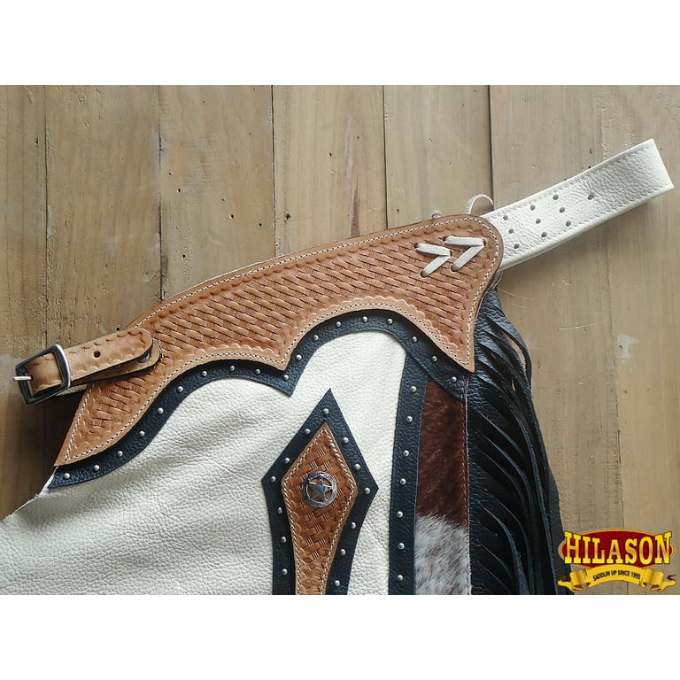 Chaps De Rodéo HILASON En Cuir Véritable Pour Enfants – Taille 33 Pouces, Rose Et Noir