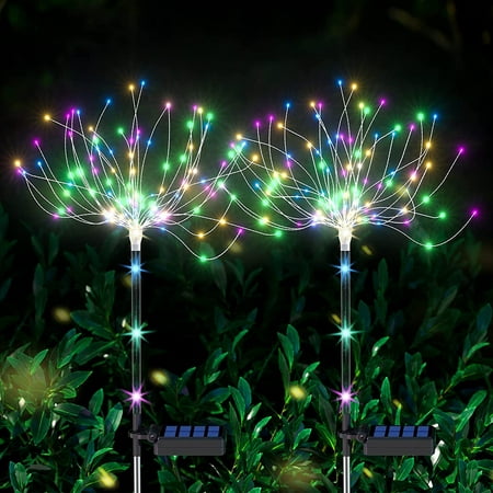 

2pcs Solar Garden Light 124 LEDs Solar Firework Lights IP65 Waterproof Starburst Fairy Light Auto ON/OFF Copper Wire Twinkling Stake Light for Patio Yard Flowerbed