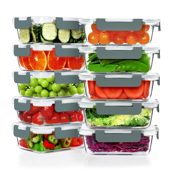 Paquete de 10 Contenedores de Vidrio Herméticos para Preparación de Comidas VERONES de 650 ml