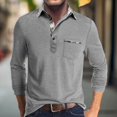 thumbnail image 2 of Men's Spring And Autumn Solid Color T-shirt Lapel 3 Button Open Placket Button Long Sleeved TopM, 2 of 5