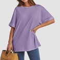 thumbnail image 5 of Womens Oversized Crewneck Short Sleeve T-Shirt - 60% Polyester Blend, Rolled Sleeves Design, Casual Basic Top for Summer Daily Wear, 5 of 6