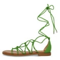 thumbnail image 2 of FSJ Women Open Toe Lace up Gladiator Sandals Woven Strappy Ankle Wrap Flats Summer Beach Outdoor Shoes Size 15 Green, 2 of 5