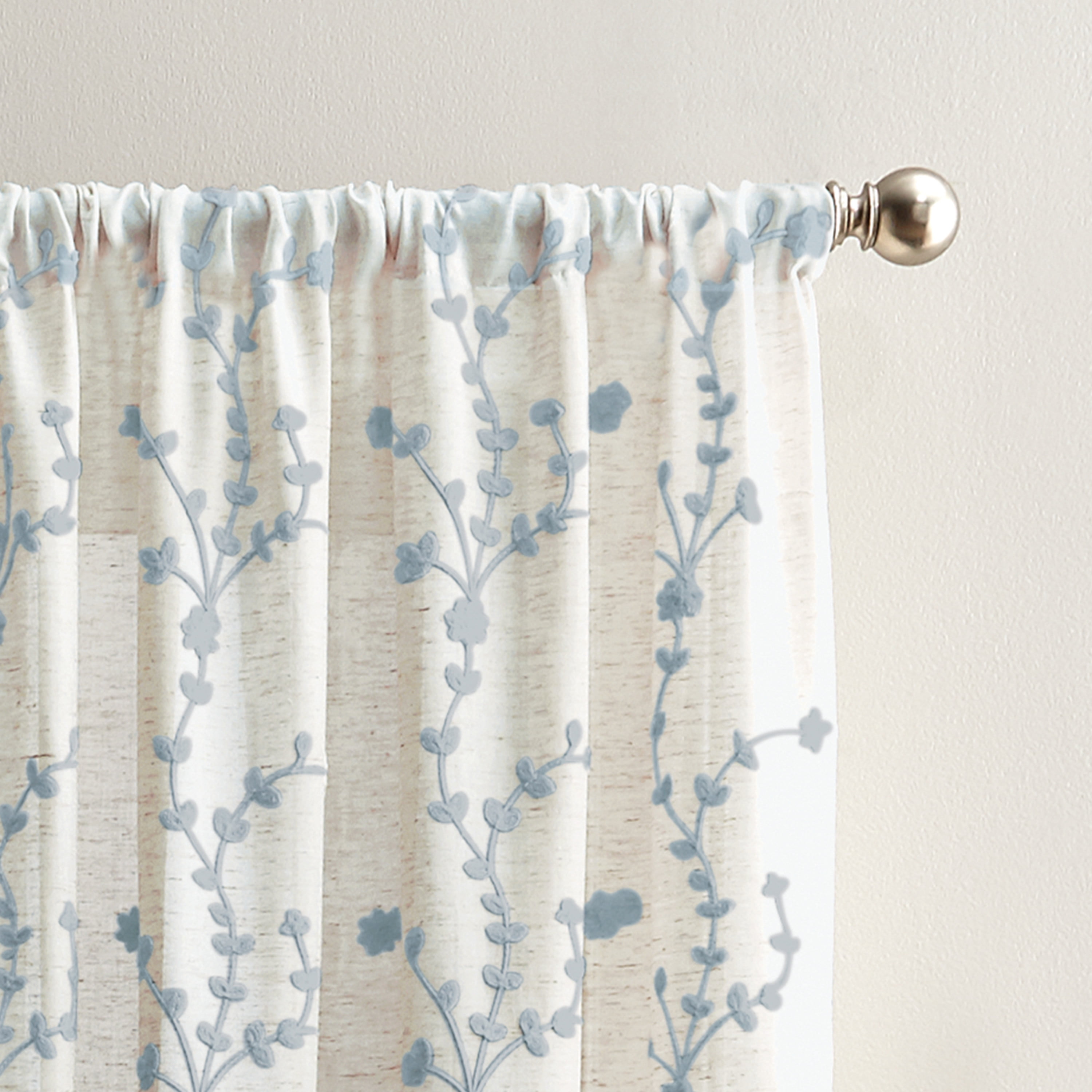 CHF Lynette, Polyester/Linen/Other Fiber, Light Filtering Single Panel Rod Pocket Curtain, Aqua , 50"x84", Adult