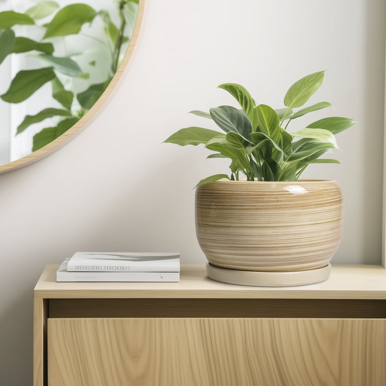 Ordivic Ceramic Plant Pot, 10-Inch Glossy Yellow with Saucer photo 6
