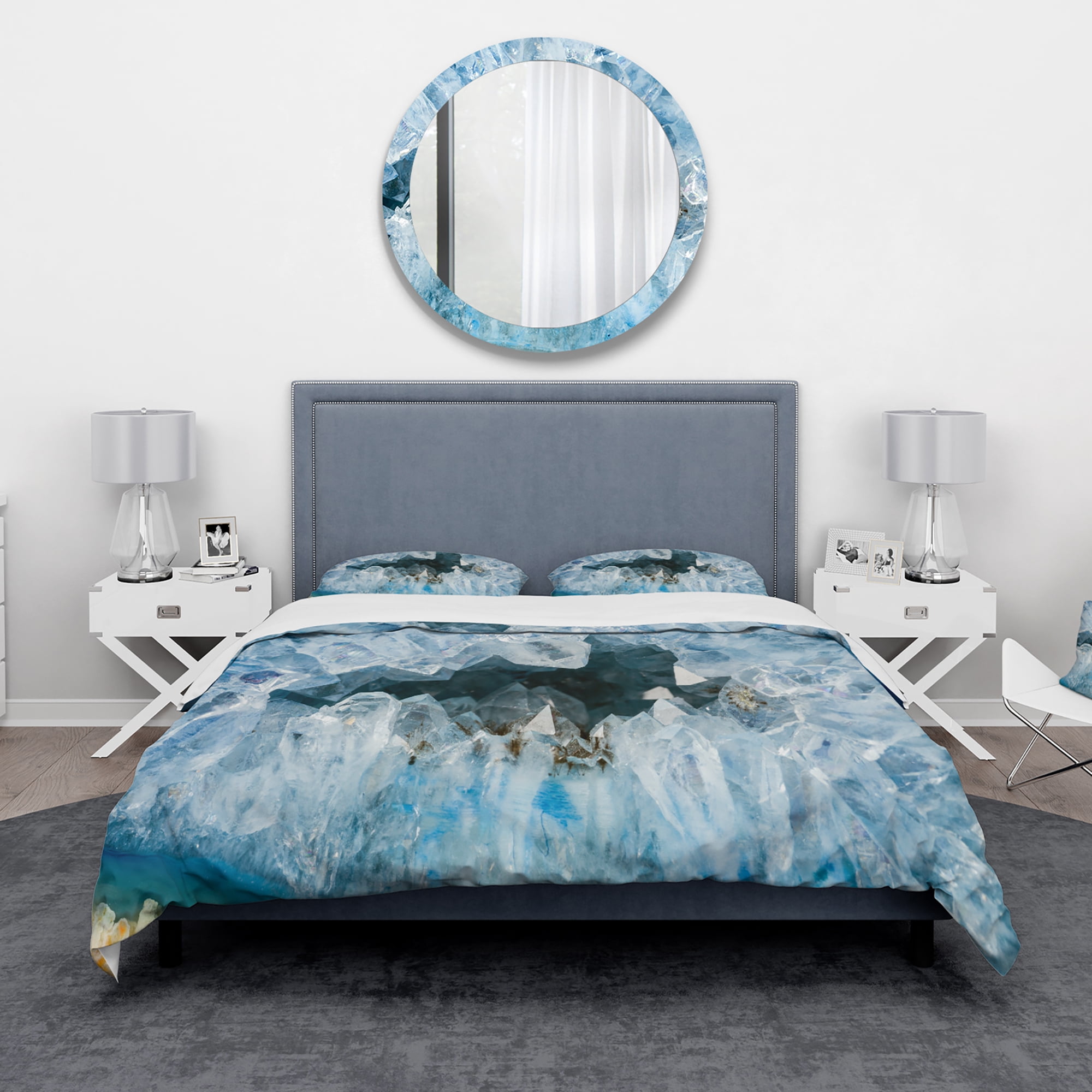 Designart 'Geode Interior with Light Blue crystals' Mid-Century Modern Duvet Cover Set