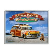 Stupell Industries Kool Kats Beach Transportation Painting Gray Framed Art Print Wall Art, 14 x 11