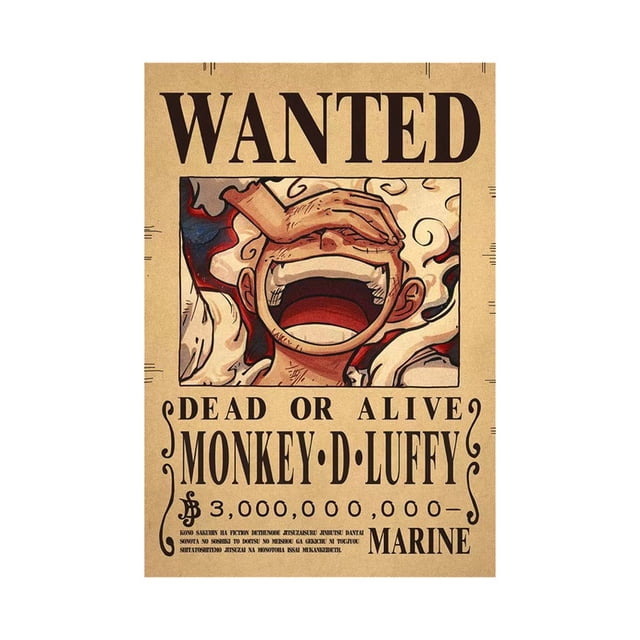 Póster one piece wanted poster luffy gear 5 nika Papel kraft vintage Dormitorio Pared Pegatinas/Decoración De Fotos