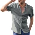 thumbnail image 1 of Men Linen Short Sleeve Shirts Summer Beach Button Top T-shirt Tee Casual Loose Blouse zhangyuxiang LED, 1 of 2