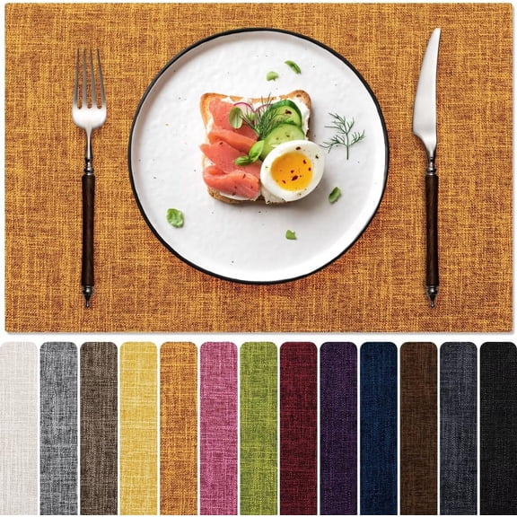 Placemats Set of 4, Dual-Layered Thickened Faux Linen Cloth Place Mats Heat Resistant Machine Washable Wrinkle Free Table Mats Indoor/Outdoor