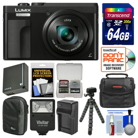 Panasonic Lumix DC-ZS70 4K Wi-Fi Digital Camera (Black) with 64GB Card + Case + Flash + Battery + Charger + Tripod +