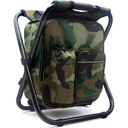 Portable Folding Camping Chair Backpack with Cooler Bag Insulated Picnic Seat Outdoor Camping Gear for Fishing Hiking Hunting & Travel - Camouflage